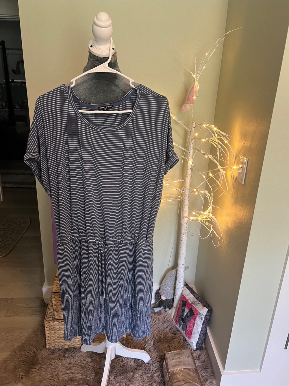 Casual Navy Striped Drawstring Women’s Dress